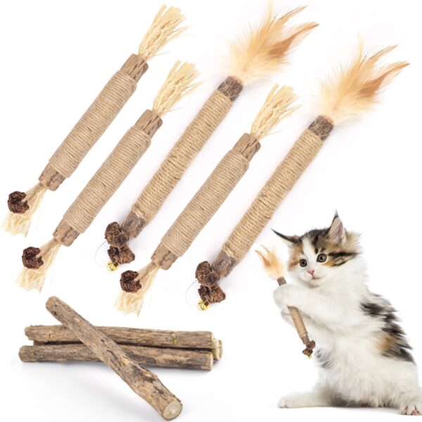 10PCS Chew Sticks for Cats Catnip Chew Sticks Cat Toys Teeth Grinding Interactive Feather Toys