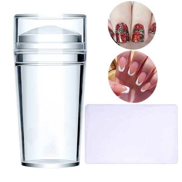 Nail Art Stamper French Nail Stamper Clear Silicone Stamping Jelly with Scraper Transparent Visible Body No Misplacement for DIY Nail Decor French Nail Manicure