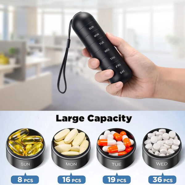 7 Days Portable Pill Case for Travel Aluminum Alloy Metal Weekly Waterproof Pill Organizer Pill Box Pill Container Pill Holder