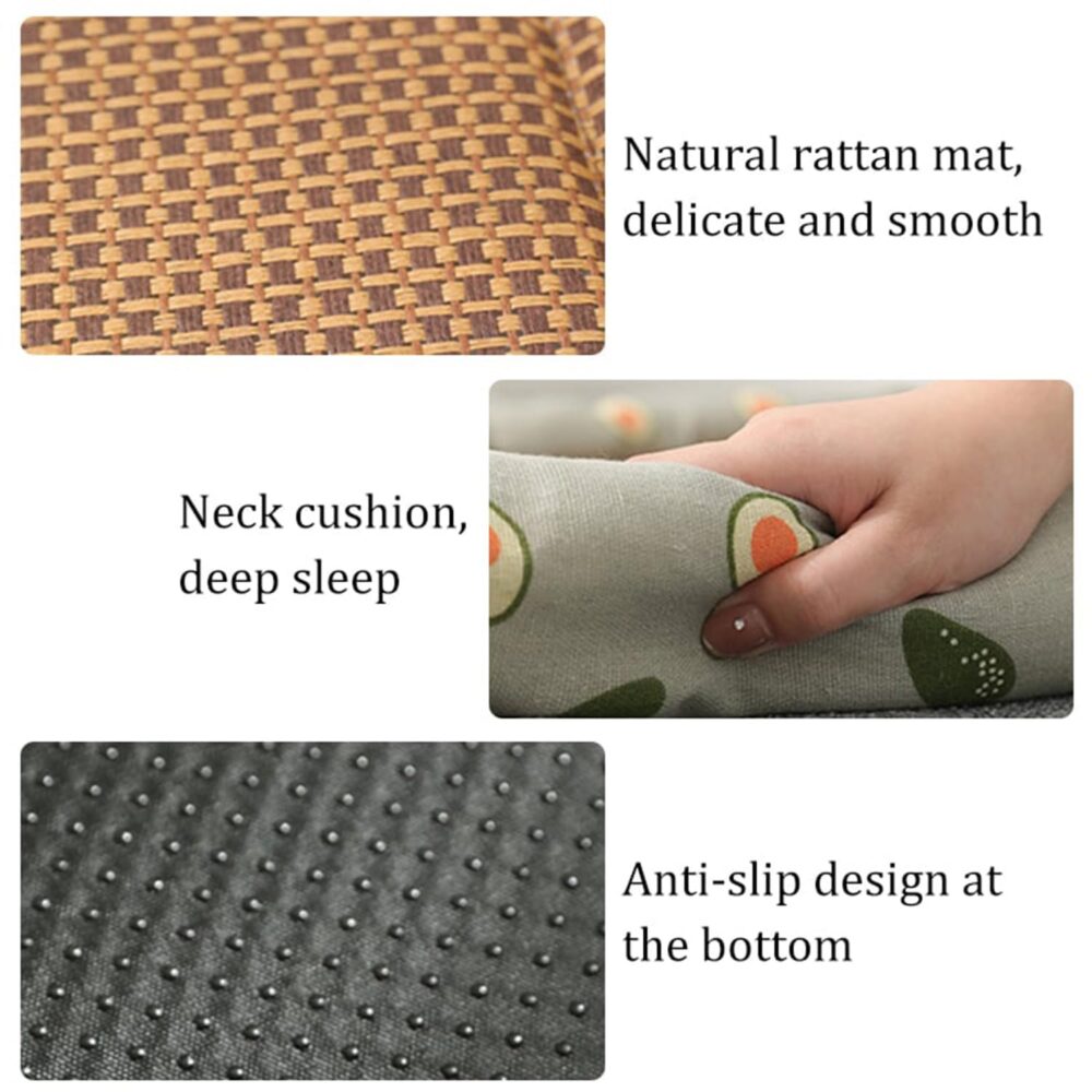 Pet Ice Pad Mat Washable Cooling Pets Ice Pad Rattan Mat Nest,Summer Pet Woven Breathable Square Mat Sleeping Pad with Pillow for Dogs Cats - Image 5