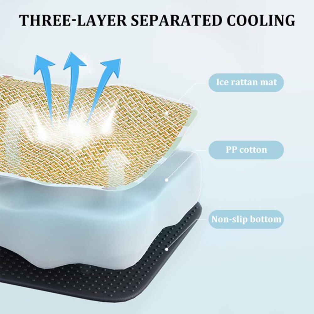 Pet Ice Pad Mat Washable Cooling Pets Ice Pad Rattan Mat Nest,Summer Pet Woven Breathable Square Mat Sleeping Pad with Pillow for Dogs Cats - Image 6