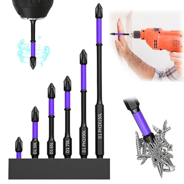 D1 Anti-Slip and Shock-Proof Bits Upgraded High Hardness and Strong Magnetic Bit with Phillips Screwdriver Bits, Anti-shock Strong Magnetic Non-slip Bit, Magnetic Drill Bit