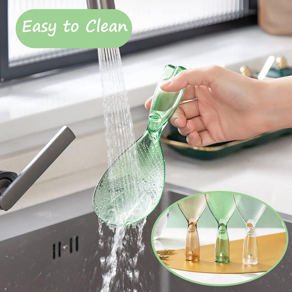 2 Pcs Rice Paddle, Non Stick Rice Paddle Transparent Standing Rice Spatula with Non Stick Rice Spoo,Non-Stick and Easy to Clean Standing Rice Spoon - Image 3