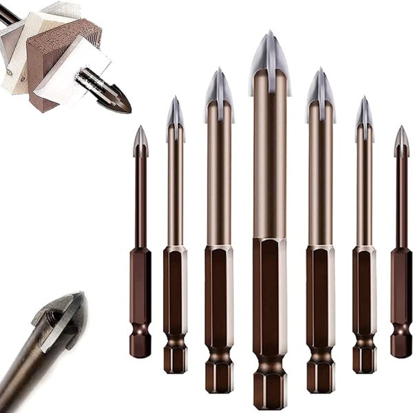 5Pcs Triangle Cross Alloy Drill Bit Set Efficient Universal Drilling Tool, Titanium Combination Drill Tap Bits Set, Triangle Drill Bit, Glass, Tile and Concrete Drill Bit, Multifunctional Cross Alloy Drill Bit Tip Tools