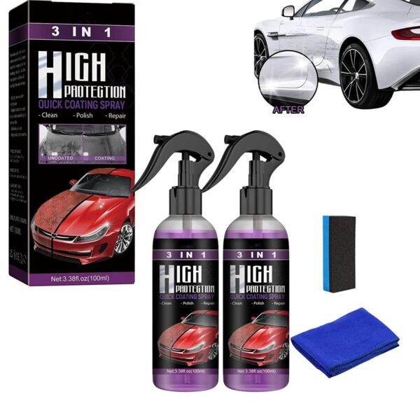 3 in 1 high Protection Quick Coating Spray Fast fine Scratch Repair, Fast car Coating, Plastic Parts Refurbisher, car Scratch Nano Repair Spray 100ml + Brush Cloth