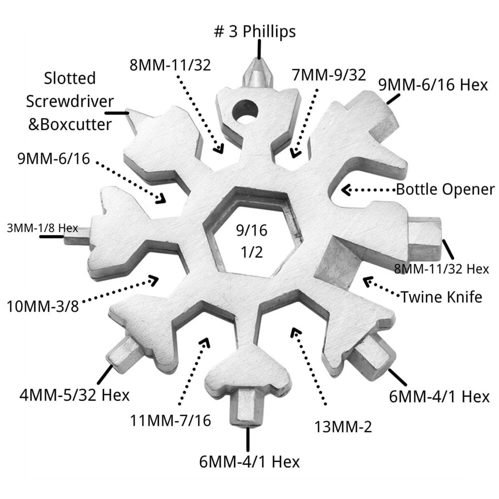 3 Pack 18-in-1 Snowflake Multi Tool, Stainless Steel Snowflake Multi-Tool Bottle Opener/Flat Phillips Screwdriver Kit/Wrench, 18 in 1 Stainless Multitool - Image 6