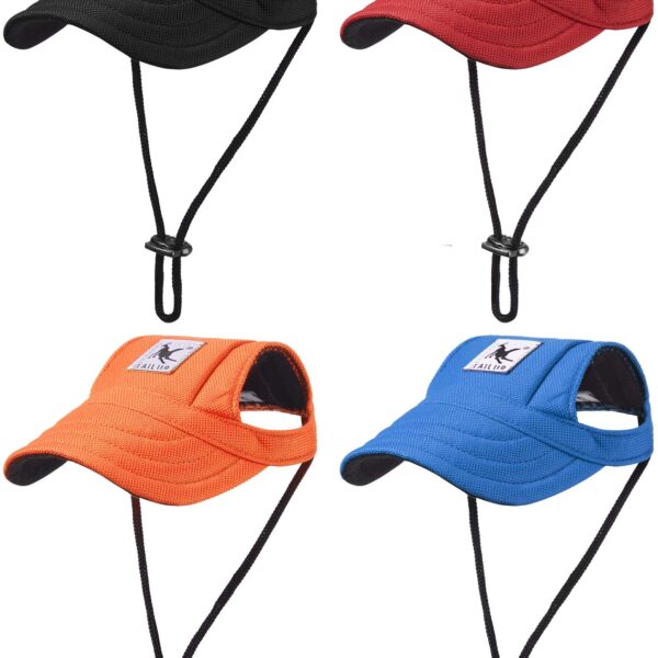 Dog Baseball Cap with Ear Holes for Sun Protection Breathable Outdoor Pet Visor Sunbonnet Outfit for Puppy, Adjustable Drawstring Dog Sport Hat for Small Medium Large Dogs Kitten