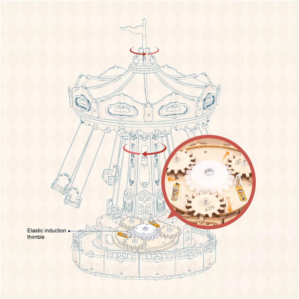 3D Puzzles Wooden Music Box Kit with LED Rotating Swing Ride Mechanical Model Kit DIY Wood Craft Hobbies Kit - Image 2