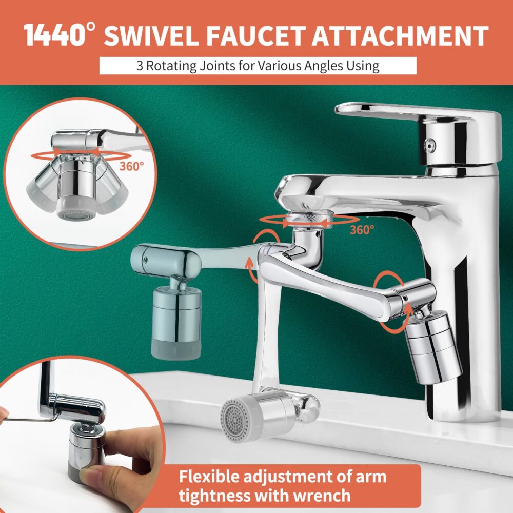 1080° Swivel Faucet Extender Sink-Aerator - 2 Mode Splash Water Filter Extension, Kitchen Bathroom - Image 2