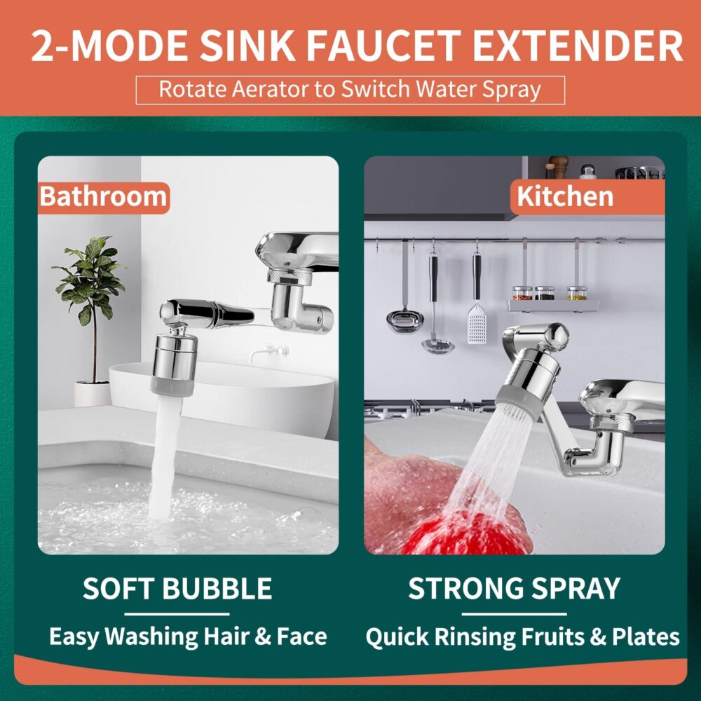 1080° Swivel Faucet Extender Sink-Aerator - 2 Mode Splash Water Filter Extension, Kitchen Bathroom - Image 3