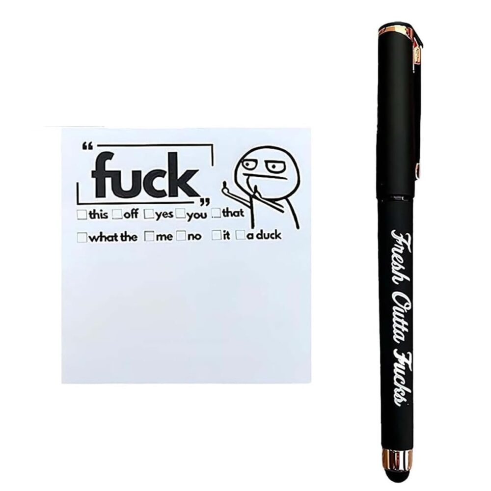 Fresh Outta Fucks Pad and Pen Funny Sticky Notes and Pen Set,White Elephant Gift, Novelty Pen, Funny Desk Accessory, Fun Gifts for Friends - Image 2