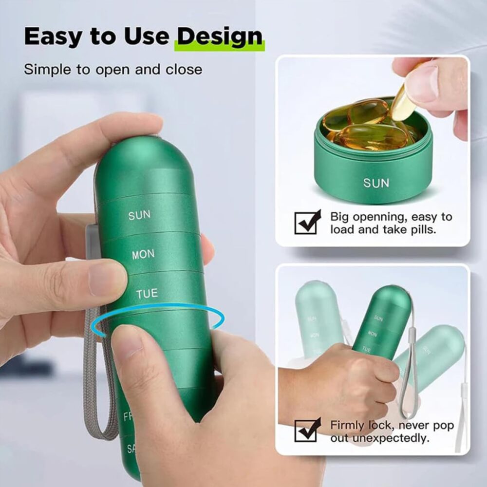 7 Days Portable Pill Case for Travel Aluminum Alloy Metal Weekly Waterproof Pill Organizer Pill Box Pill Container Pill Holder - Image 5