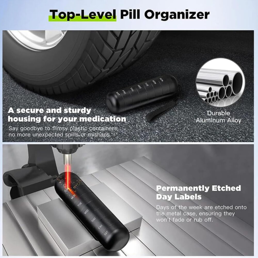 7 Days Portable Pill Case for Travel Aluminum Alloy Metal Weekly Waterproof Pill Organizer Pill Box Pill Container Pill Holder - Image 2