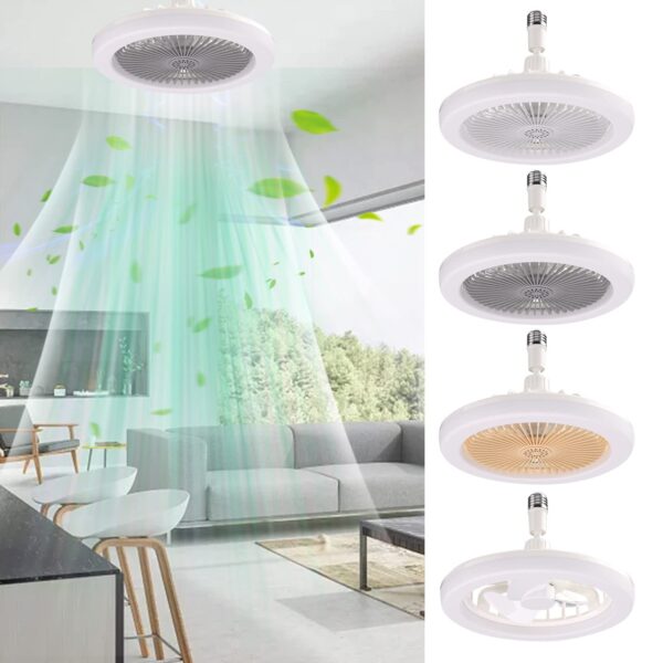 Adjustable Led Ceiling Fan Light E27 Modern Fan Lamp 360° Swing Head Living Room