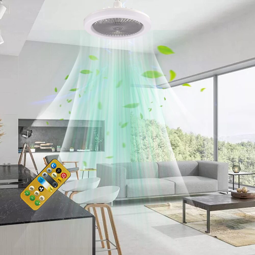 Adjustable Led Ceiling Fan Light E27 Modern Fan Lamp 360° Swing Head Living Room - Image 3