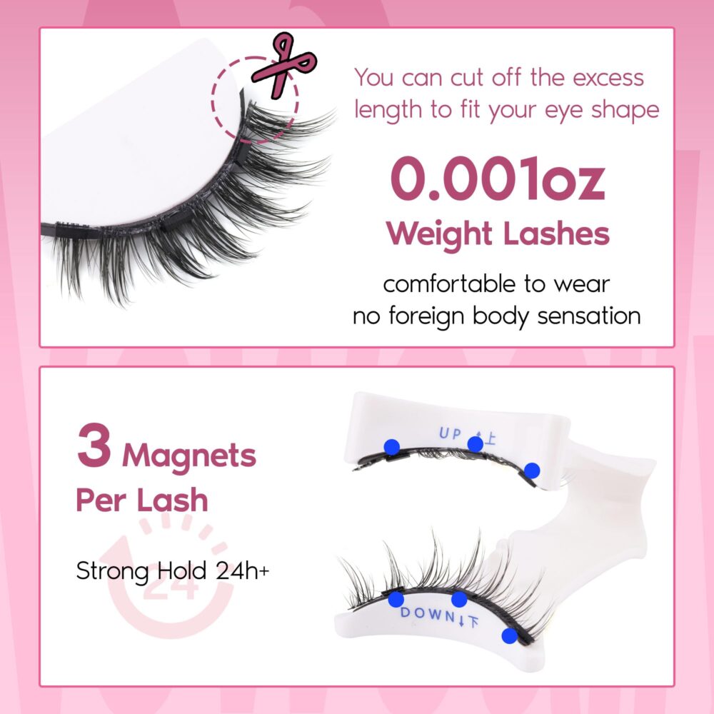 Magnetic Eyelashes with Applicator Wispy Magnetic Lashes Natural Look Reusable Magnetic Eyelashes No Glue Needed Magnetic False Eyelashes Cat Eye Lashes All Dayf - Image 2