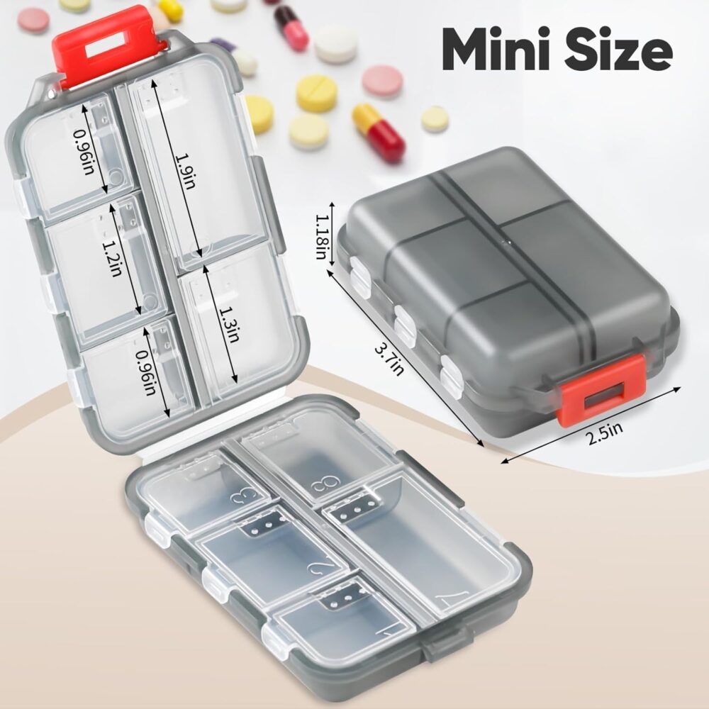 4-Pack Travel Pill Organizer Portable Pill Case 10 Compartments Small Pill Box Pocket Pharmacy with Labels and Pill Cutter - Image 3