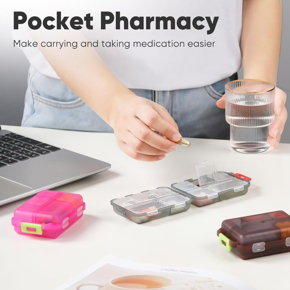 4-Pack Travel Pill Organizer Portable Pill Case 10 Compartments Small Pill Box Pocket Pharmacy with Labels and Pill Cutter - Image 6