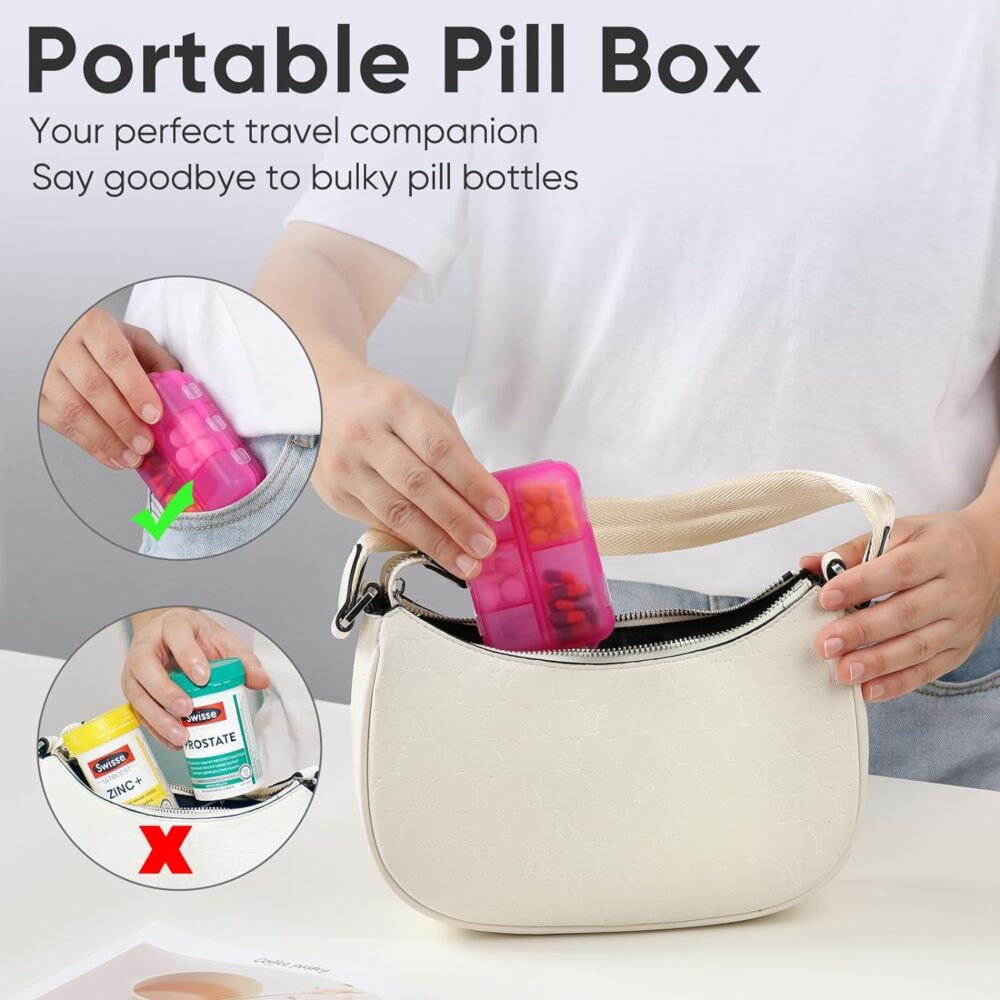 4-Pack Travel Pill Organizer Portable Pill Case 10 Compartments Small Pill Box Pocket Pharmacy with Labels and Pill Cutter - Image 7