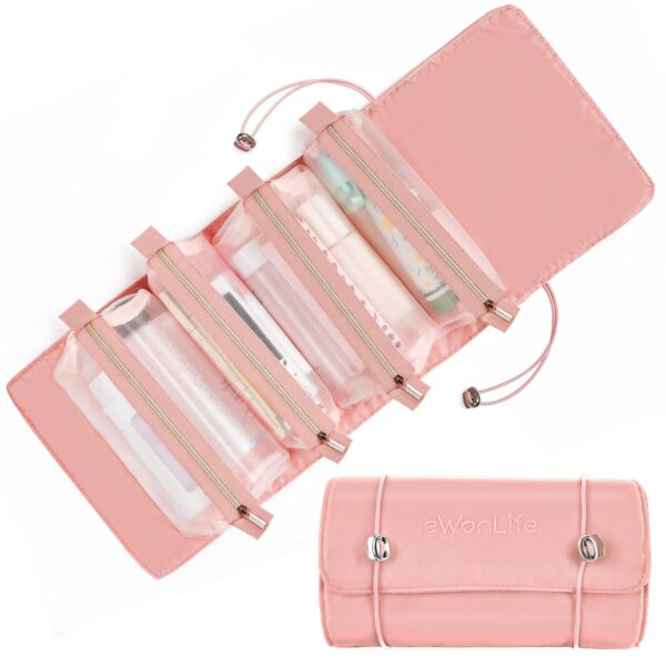 Travel Makeup Bag, Toiletry Bag Women Travelling Cosmetic Bag 4 in 1 Portable with Large Capacity, Detachable Makeup Pouch Case, Waterproof and Breathable Makeup Organizer