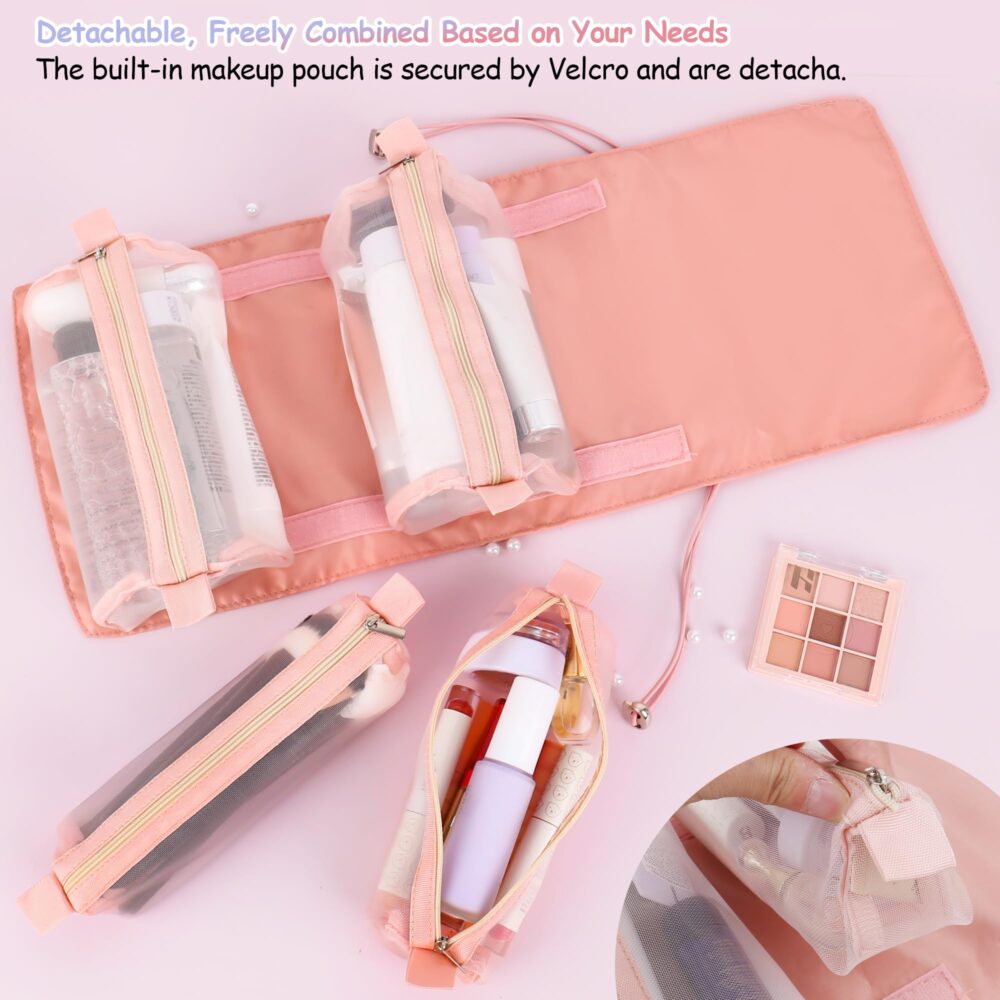 Travel Makeup Bag, Toiletry Bag Women Travelling Cosmetic Bag 4 in 1 Portable with Large Capacity, Detachable Makeup Pouch Case, Waterproof and Breathable Makeup Organizer - Image 4