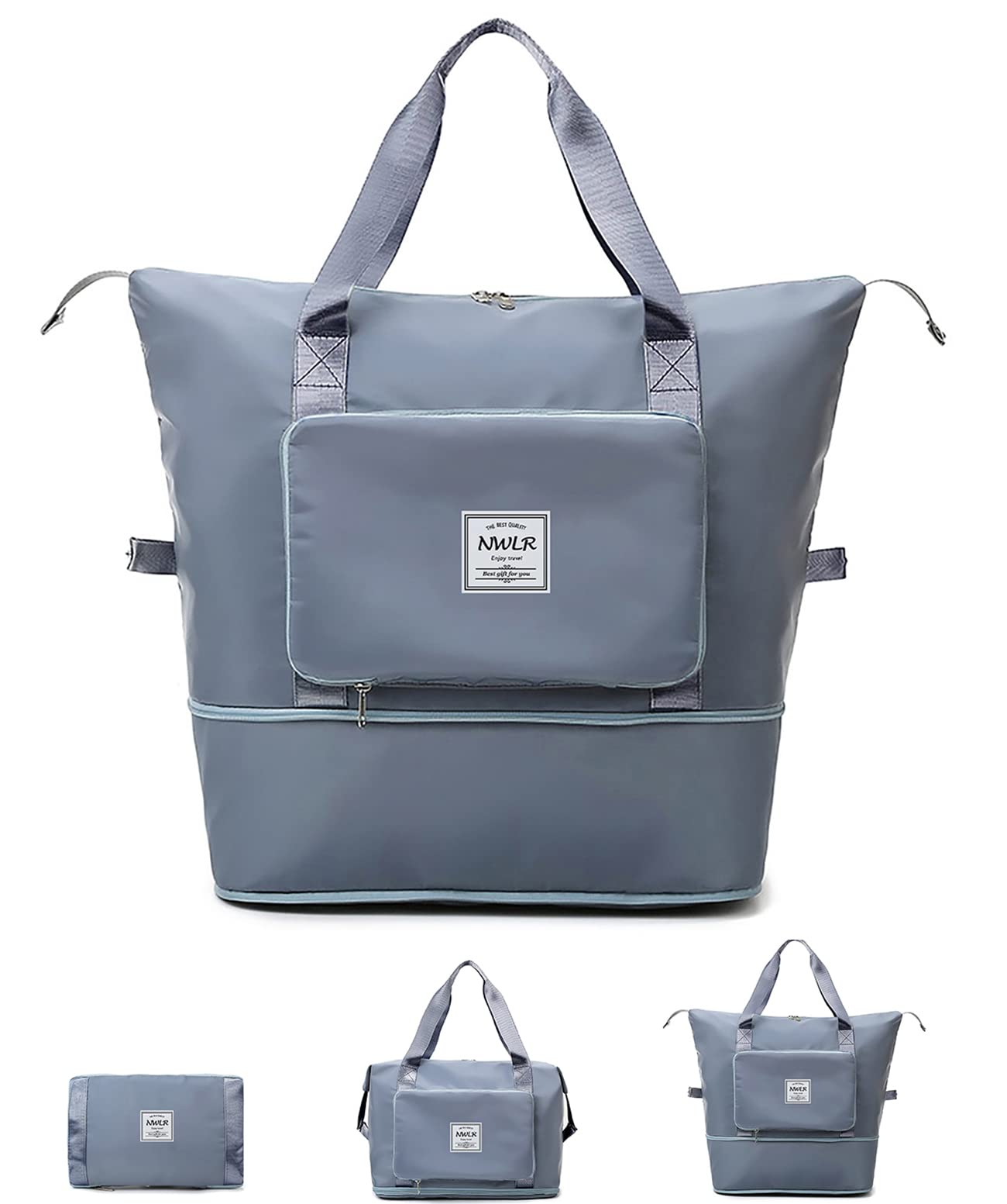 Large Capacity Folding Travel Bag Lightweight Waterproof Foldable Travel Duffel Bag Weekender Overnight Bag Shoulder Bag with Dry and Wet Pocket Gym Tote Bag - Blue