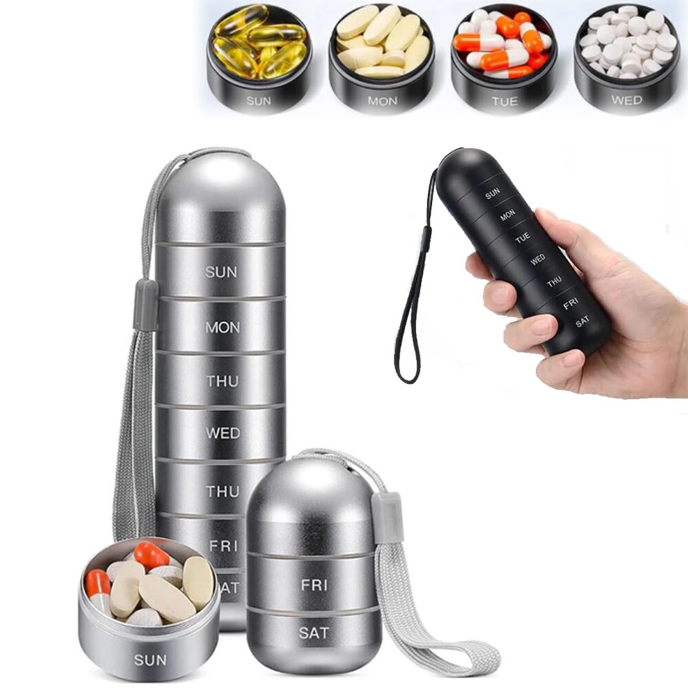 7 Days Portable Pill Case for Travel Aluminum Alloy Metal Weekly Waterproof Pill Organizer Pill Box Pill Container Pill Holder - Image 9
