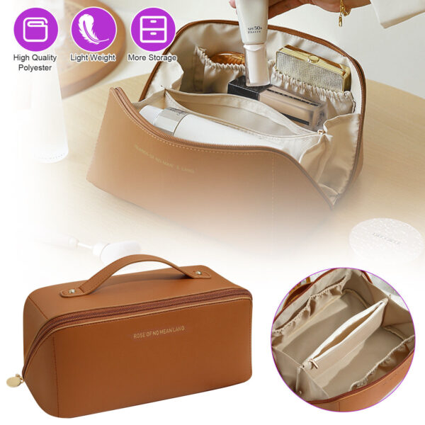Large Capacity Travel Cosmetic Bag Makeup Bag, PU Leather Waterproof Travel Toiletry Bag for Women, Portable Makeup Organizer Bag