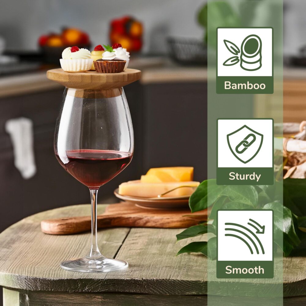 Wine Glass Charcuterie Topper,Dual Use Bamboo Coasters/Wine Glass Topper, Wine Appetizer Plates, Cocktail Plate with Glass Holder, Cheese Board with Wine Holder (4 PCS) - Image 4