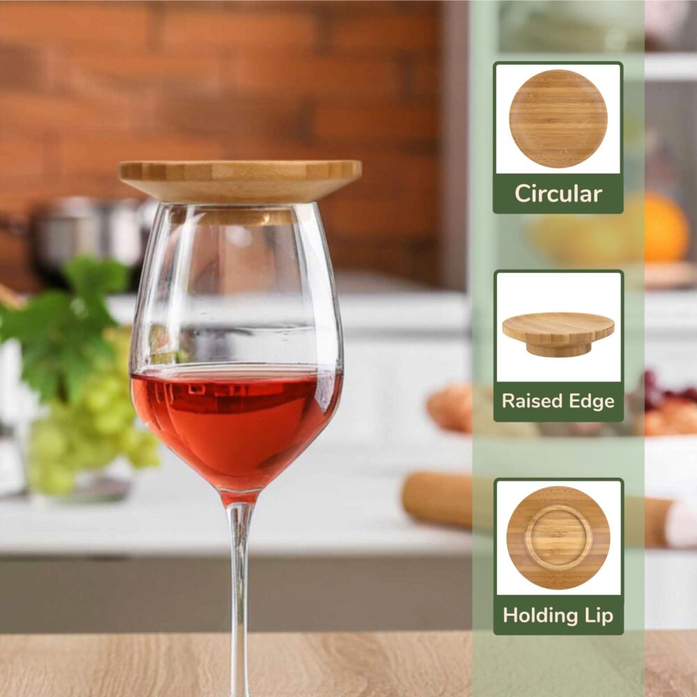 Wine Glass Charcuterie Topper,Dual Use Bamboo Coasters/Wine Glass Topper, Wine Appetizer Plates, Cocktail Plate with Glass Holder, Cheese Board with Wine Holder (4 PCS) - Image 5