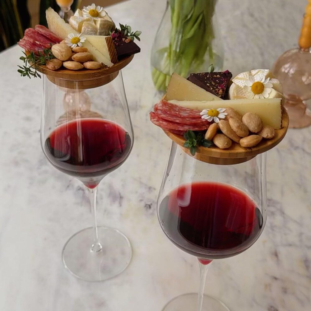 Wine Glass Charcuterie Topper,Dual Use Bamboo Coasters/Wine Glass Topper, Wine Appetizer Plates, Cocktail Plate with Glass Holder, Cheese Board with Wine Holder (4 PCS) - Image 8
