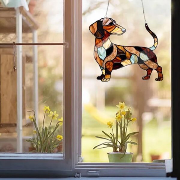 Dachshund Window Hanging Funny Window Decor, Funny Stained Glass Window Decor, Lovely Unique Dachshund Suncatcher, Pet Loss Gifts
