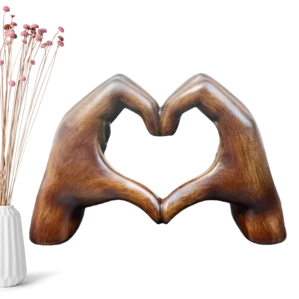 Heart Hands Brown Decor Love Hand Statue - Heart Shape Finger Statues Table Decoration Wooden Color - Image 10