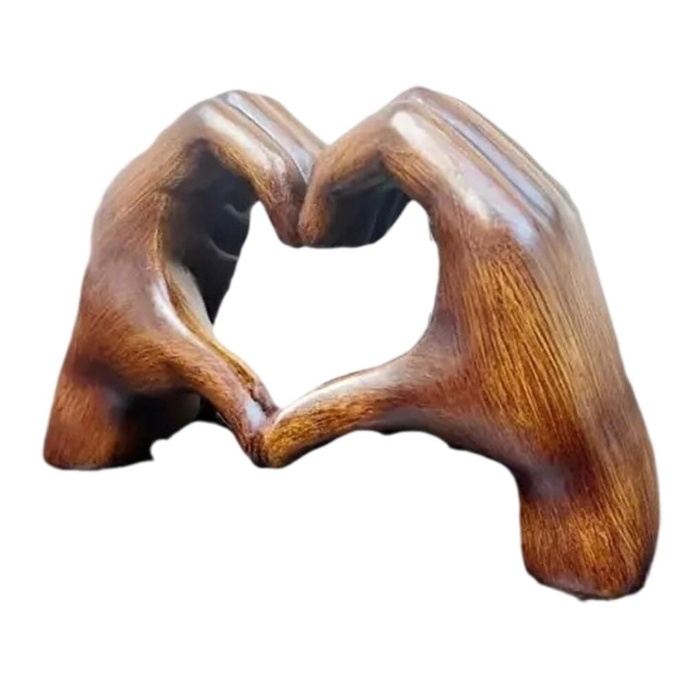 Heart Hands Brown Decor Love Hand Statue - Heart Shape Finger Statues Table Decoration Wooden Color - Image 2