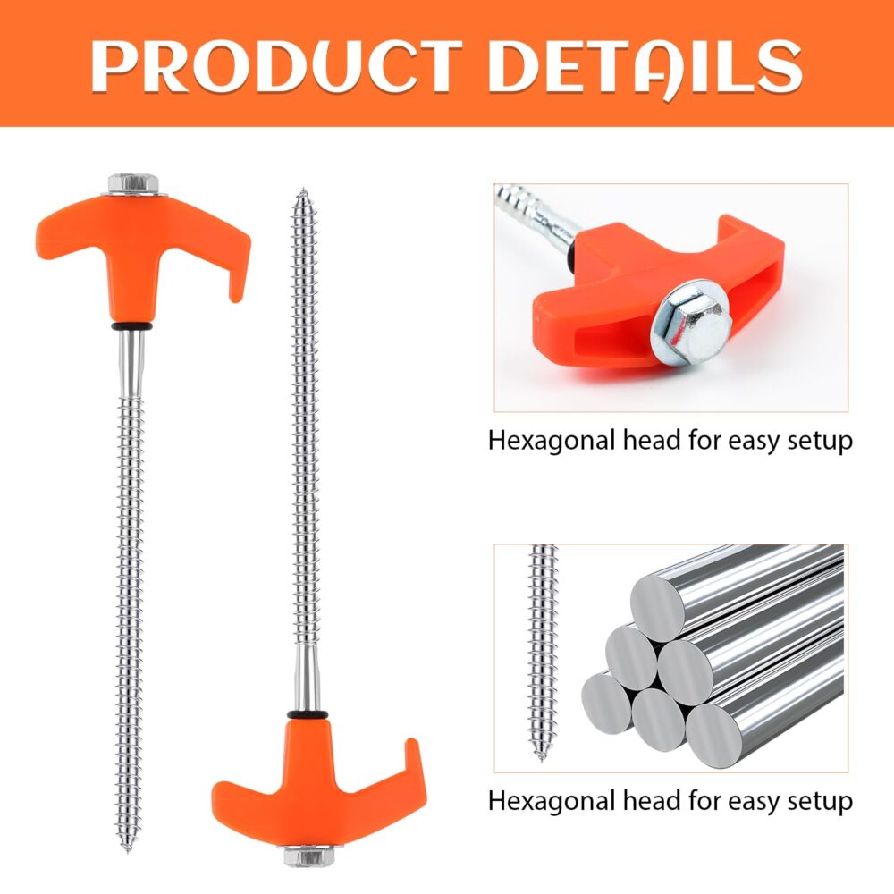8" Screw in Tent Stakes 4PCS - Ground Anchors Screw in, Screw in Tent Stakes Heavy Duty, Galvanized - Tent Pegs Camping Stakes, Metal Threaded Tent Spikes with Hex Head Driver and Storage Bags - Image 2