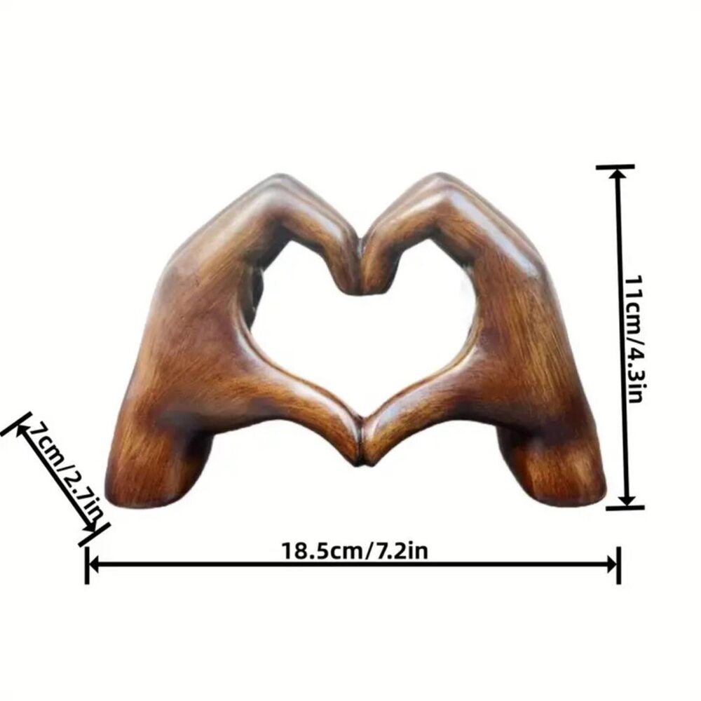 Heart Hands Brown Decor Love Hand Statue - Heart Shape Finger Statues Table Decoration Wooden Color - Image 3