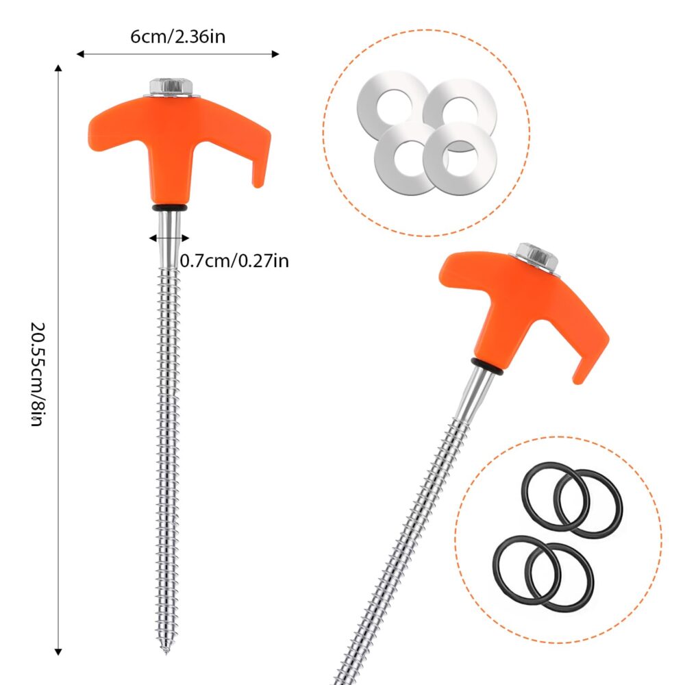 8" Screw in Tent Stakes 4PCS - Ground Anchors Screw in, Screw in Tent Stakes Heavy Duty, Galvanized - Tent Pegs Camping Stakes, Metal Threaded Tent Spikes with Hex Head Driver and Storage Bags - Image 9