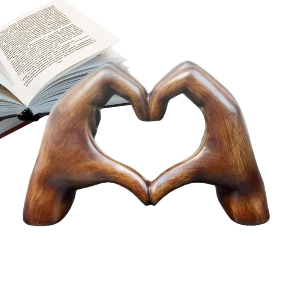 Heart Hands Brown Decor Love Hand Statue - Heart Shape Finger Statues Table Decoration Wooden Color - Image 4