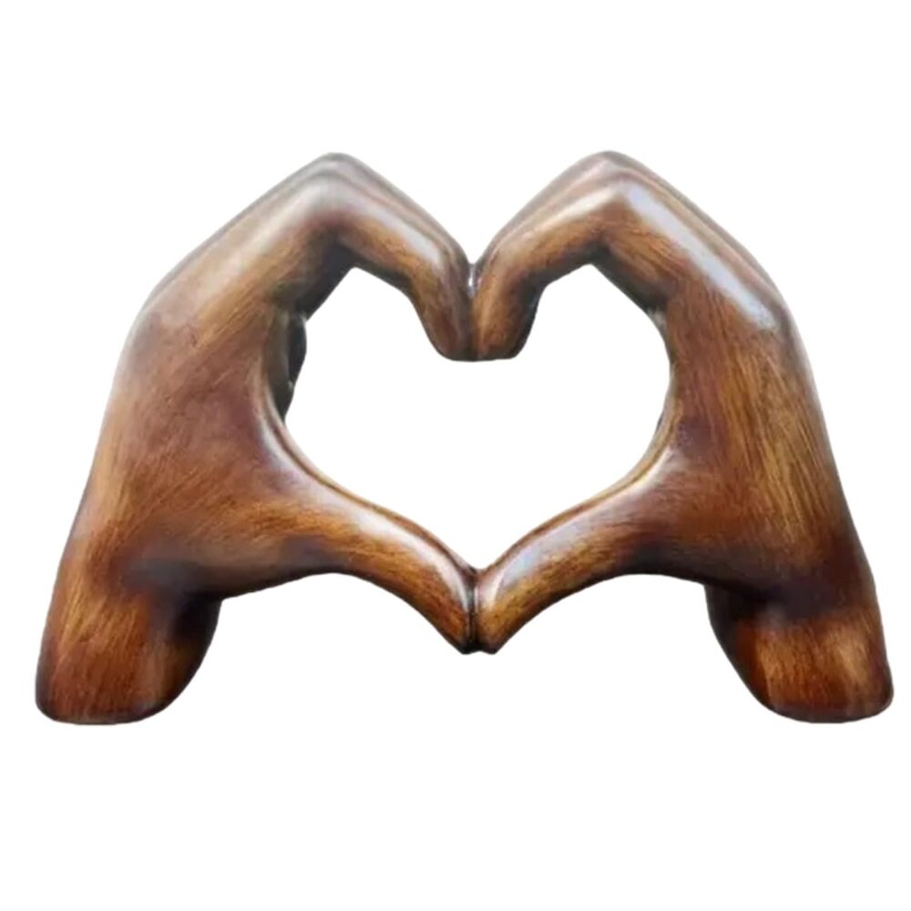Heart Hands Brown Decor Love Hand Statue - Heart Shape Finger Statues Table Decoration Wooden Color - Image 5