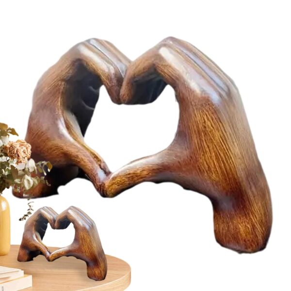 Heart Hands Brown Decor Love Hand Statue - Heart Shape Finger Statues Table Decoration Wooden Color