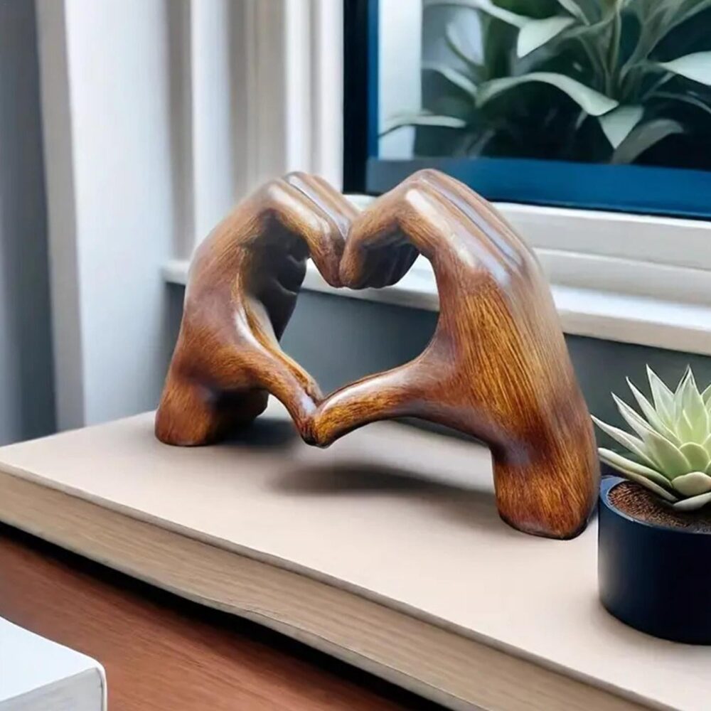 Heart Hands Brown Decor Love Hand Statue - Heart Shape Finger Statues Table Decoration Wooden Color - Image 7