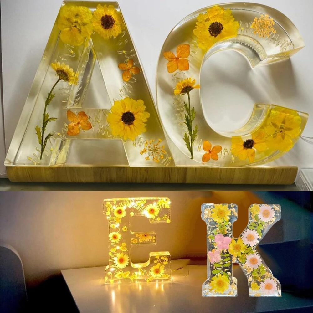 Floral Resin Night Light Embossed Resin Letters with LED Lights, 2024 New Illuminated Letter Signs - Image 3