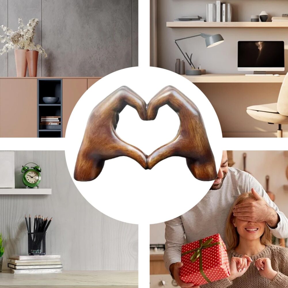 Heart Hands Brown Decor Love Hand Statue - Heart Shape Finger Statues Table Decoration Wooden Color - Image 8