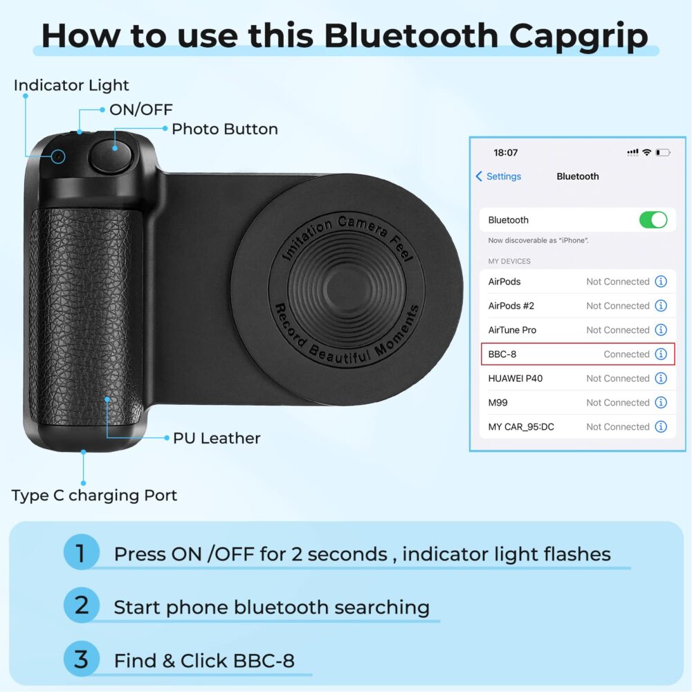 Magnetic Camera Handle Bluetooth Bracket Smartphone Handle Photo Holder Wireless Charging Stand Phone Hand Grip with Magsafe Bluetooth Wireless Remote Control for Video Photo Shooting - Image 21