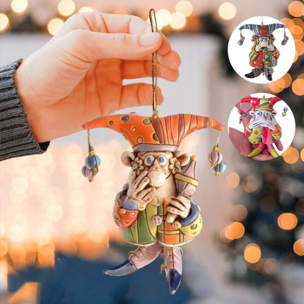 Colorful Jester Bell Ornaments, 3.93-inch Unique Pendulum Clown Bell Wind Chime, Hanging Mini Clown Model, Hand-Painted Resin Ornament for Home Or Outdoor Decor, for Gardening & Art Lovers