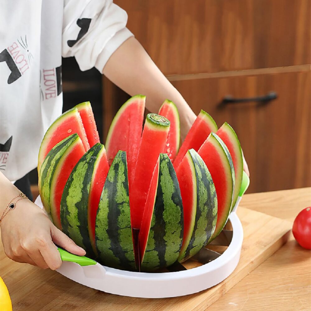 Extra Large Watermelon Cutter Slicer Tool Watermelon Cutter, Stainless Steel Watermelon Slicer, Comfort Silicone Handle, Fruit Slicer Cutter Corer for Cantaloup Melon, Pineapple, Honeydew, Round - Image 3