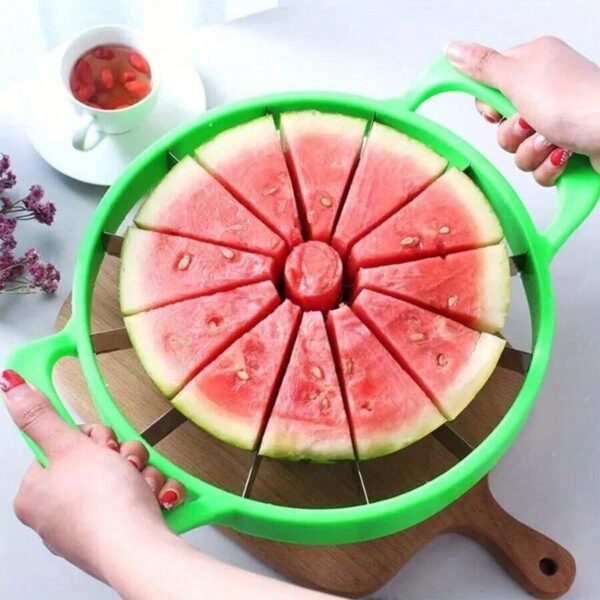 Extra Large Watermelon Cutter Slicer Tool Watermelon Cutter, Stainless Steel Watermelon Slicer, Comfort Silicone Handle, Fruit Slicer Cutter Corer for Cantaloup Melon, Pineapple, Honeydew, Round