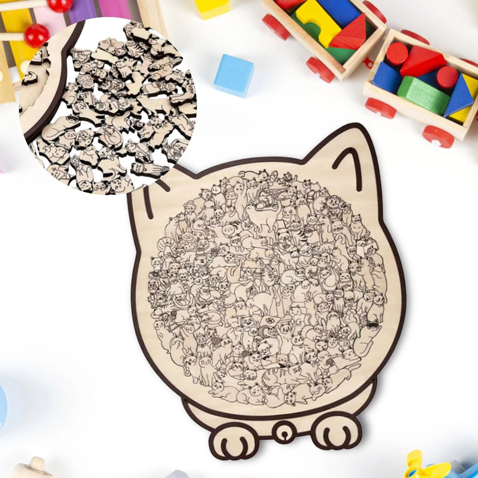 135-Piece Morandi-Colored Cat Shaped Wooden Jigsaw Puzzle - Image 9