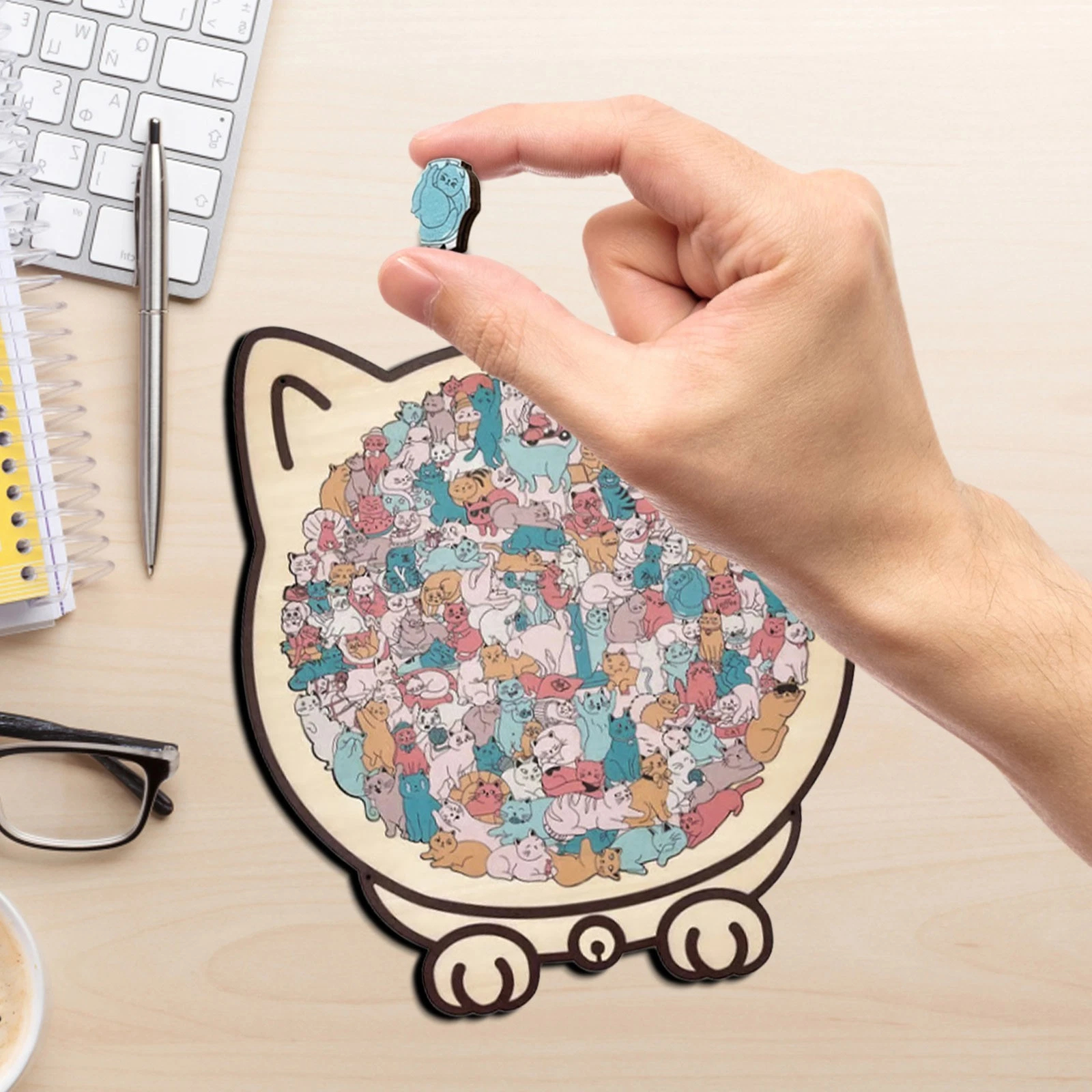 135-Piece Morandi-Colored Cat Shaped Wooden Jigsaw Puzzle - Image 3