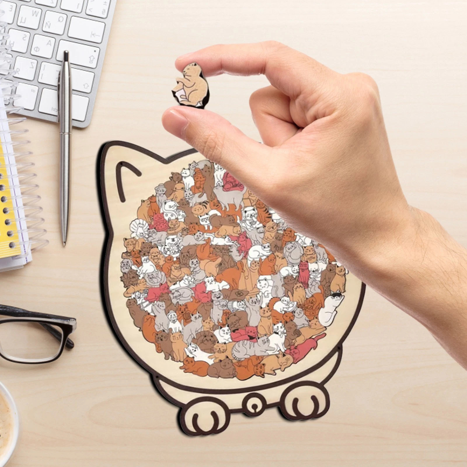 135-Piece Morandi-Colored Cat Shaped Wooden Jigsaw Puzzle - Image 5